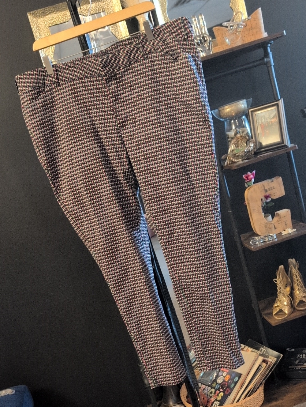 Roaman's Black & White Houndstooth Ankle Trousers
